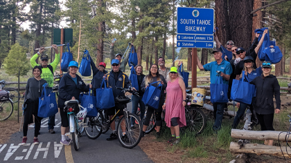 volunteers cleaning up Tahoe bike paths